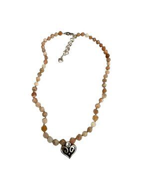 Brighton Alcazar Heart Necklace Peach Moonstone Beads Silver-Plated Crystals